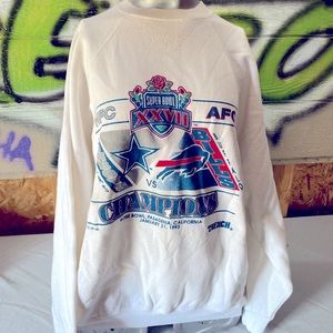 Vintage Tultex Mens White Dallas Cowboys Superbowl Crewneck Sweater Size XL 93